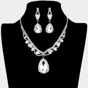 Teardrop Crystal Rhinestone Evening Necklace and Earrings
